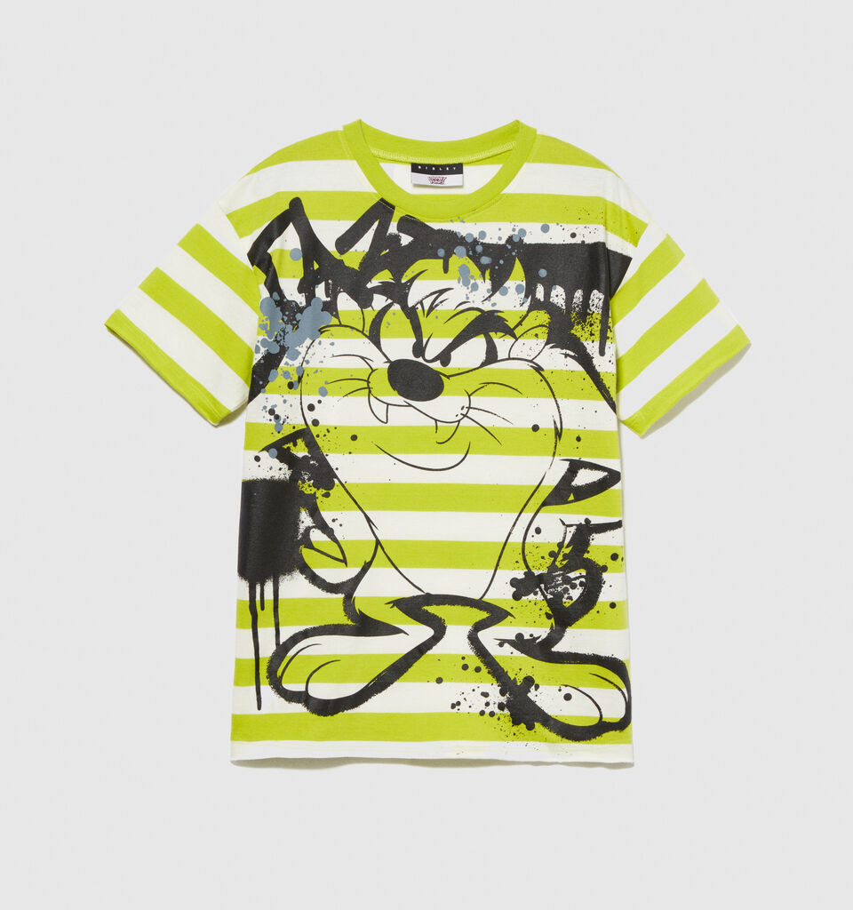 Striped t-shirt with ©Looney Tunes print - boys' short sleeve t-shirts - Lime | Sisley Young image number 1